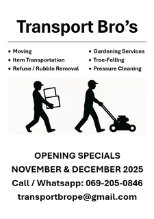 Lawnmowing, Gardening, Yard cleaning, Tree felling and Refuse removal