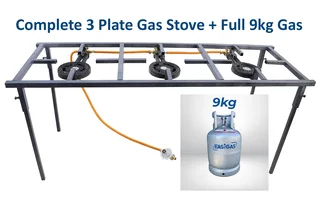 3 Plate gas burner with full tank of gas 9kgs