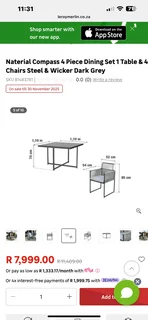 4 Piece dining set Space saver chairs