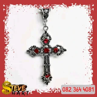 Cross necklace with red gemstones