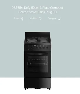 Defy 50cm 4 Hotplate Compact Electric Stove Black