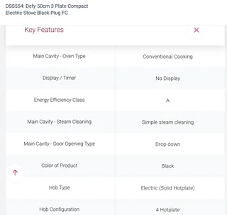 Defy 50cm 4 Hotplate Compact Electric Stove Black