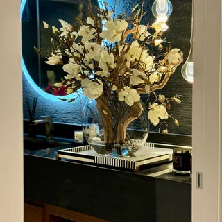 16″ Moon Vase With Magnolias