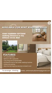 Cottage available for rent in Athlone, Pmb