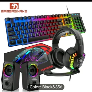 Wired gaming keyboard, mouse, mouse pad, headset and desk speakers