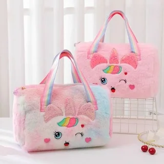 UNICORN Plush Handbag -Kid Cute Carry Bag- Red