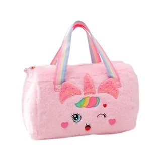 Unicorn Plush Handbag - Kids Cute Carry Bag - Pink