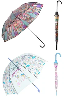 Adults &amp; Children Long Handled Transparent Umbrella - Purple, Blue