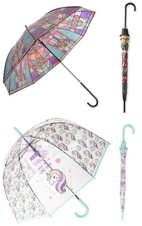 Adults &amp; Children Long Handled Transparent Umbrella - Purple, Green