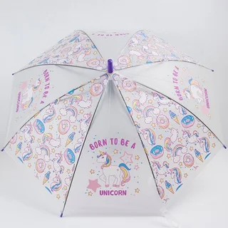 Adults &amp; Children Long Handled Transparent Umbrella - Purple, Green