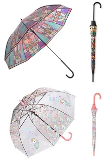 Adults &amp; Children Long Handled Transparent Umbrella - Purple, Green