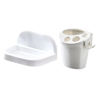 2-Piece Bathroom Accessory Set - Toothbrush Holder & Soap Dish Organizer