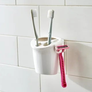 2-Piece Bathroom Accessory Set - Toothbrush Holder &amp; Soap Dish Organizer