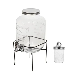 Glass Drink Dispenser with Metal Stand &amp; Citrus Juicer Set