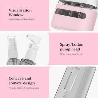 4-in-1 Travel Bottle Set with Pump, Spray &amp; Storage Case With Bottle Labels