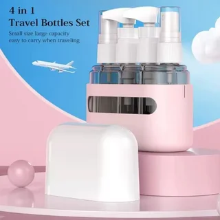 4-in-1 Travel Bottle Set with Pump, Spray &amp; Storage Case With Bottle Labels