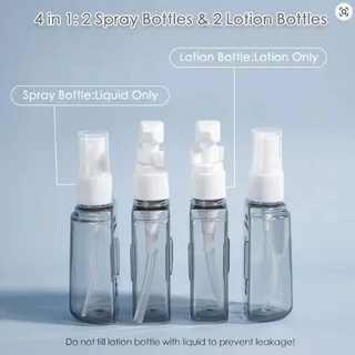 4-in-1 Travel Bottle Set with Pump, Spray &amp; Storage Case With Bottle Labels
