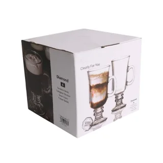 Set of 4 Irish Coffee Glass Mugs - Clear Heat-Resistant Pedestal Cups