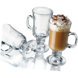 Set of 4 Irish Coffee Glass Mugs - Clear Heat-Resistant Pedestal Cups