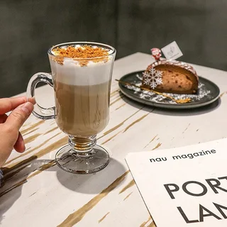 Set of 4 Irish Coffee Glass Mugs - Clear Heat-Resistant Pedestal Cups