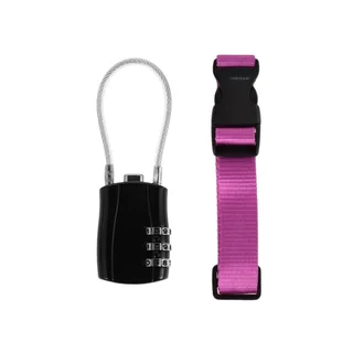 Travel Luggage Strap and Combination Lock Set - Adjustable Suitcase Belt - Black, Pink