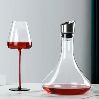 Premium Glass Wine Decanter with Stainless Steel Pourer - 2.5 L