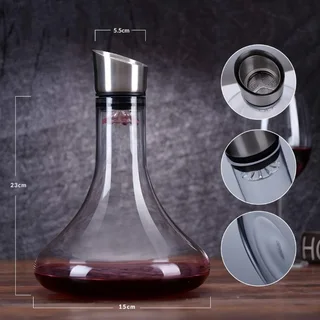 Premium Glass Wine Decanter with Stainless Steel Pourer - 2.5 L