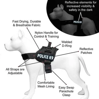 Police K9 Adjustable Dog Harness - Extra Large - Black