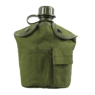 1 L Outdoor Military Canteen Bottle In A Pouch And Mug - Green