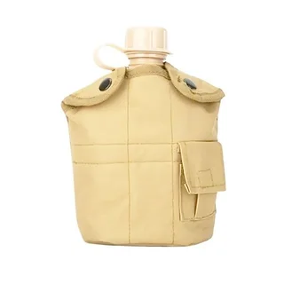 1 L Outdoor Military Canteen Bottle In A Pouch And Mug - Brown