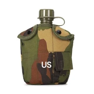 1 L Outdoor Military Canteen Bottle In A Pouch And Mug - Woodland