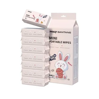 Mini Portable Wet Wipes - 64 (8 Packs x 8 Pieces Each)