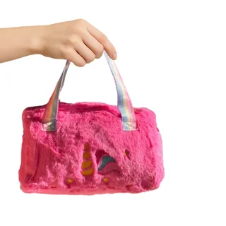 Plush Unicorn Handbag - Kid&#39;s Rainbow Furry Bag - Red
