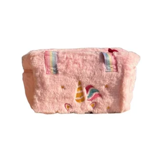 Plush Unicorn Handbag - Kid&#39;s Rainbow Furry Bag - Pink