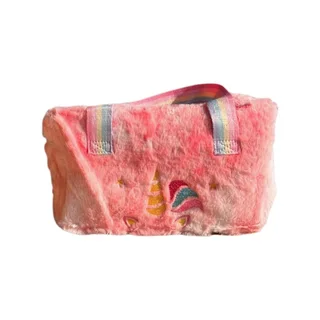 Plush Unicorn Handbag - Kid&#39;s Rainbow Furry Bag - Orange