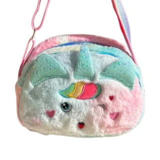 Unicorn Plush Crossbody Purse - Kids Cute Shoulder Bag - Blue