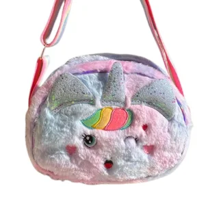 Unicorn Plush Crossbody Purse - Kids Cute Shoulder Bag - Purple