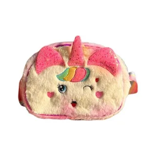 Unicorn Plush Crossbody Purse - Kids Cute Shoulder Bag - Red