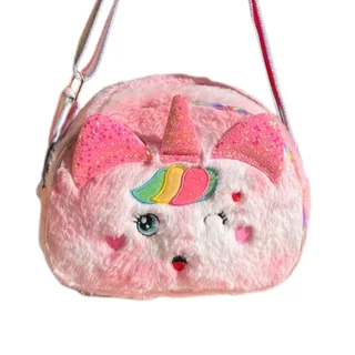Unicorn Plush Crossbody Purse - Kids Cute Shoulder Bag - White