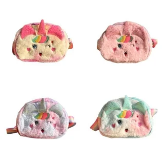 Unicorn Plush Crossbody Purse - Kids Cute Shoulder Bag - White