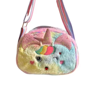 Unicorn Plush Crossbody Purse - Kids Cute Shoulder Bag - Yellow