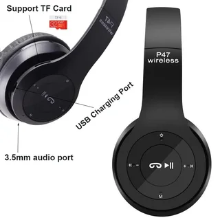 P47 On-Ear Wireless Bluetooth Portable Headphones - Black
