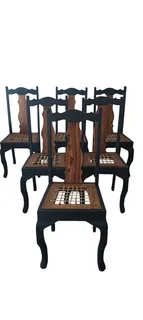 Kiaat solid wood rustic partially painted chairs  set of 6 black chairs