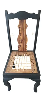 Kiaat solid wood rustic partially painted chairs  set of 6 black chairs