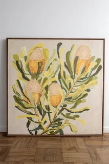 Large Protea Art Print with light brown frame