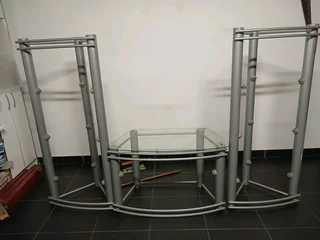 Modern silver metal and glass TV stand