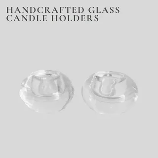 Oval Solid Clear Glass Tea-Light Candle Holders (Set of 2)