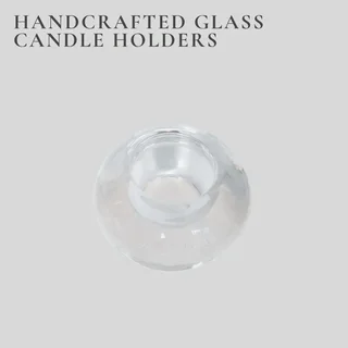 Oval Solid Clear Glass Tea-Light Candle Holders (Set of 2)