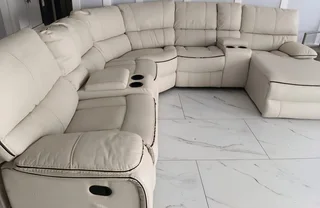 White leather corner couch