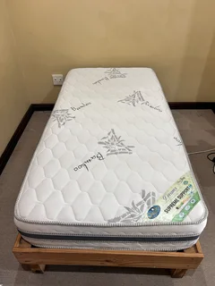 Single bed (mattress and wooden frame)